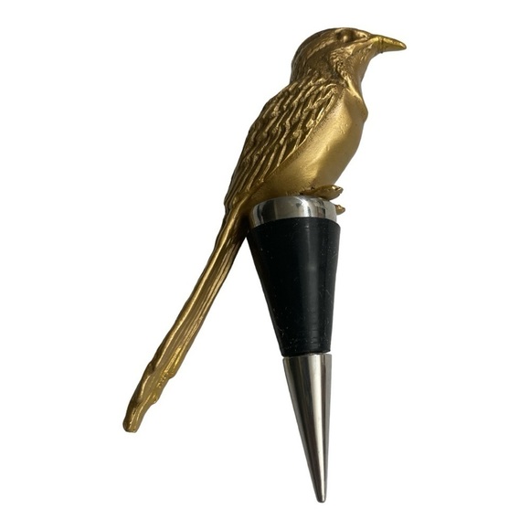 Metal Bird Figure Bottle/ Wine Stopper Rubber Matte Gold heavy/ solid - Picture 3 of 8